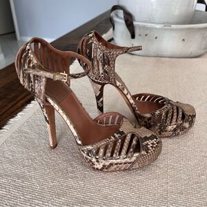 LAURENCE DECADE Paris Snakeskin Leather Platform Ankle Strap Heels Size 37
